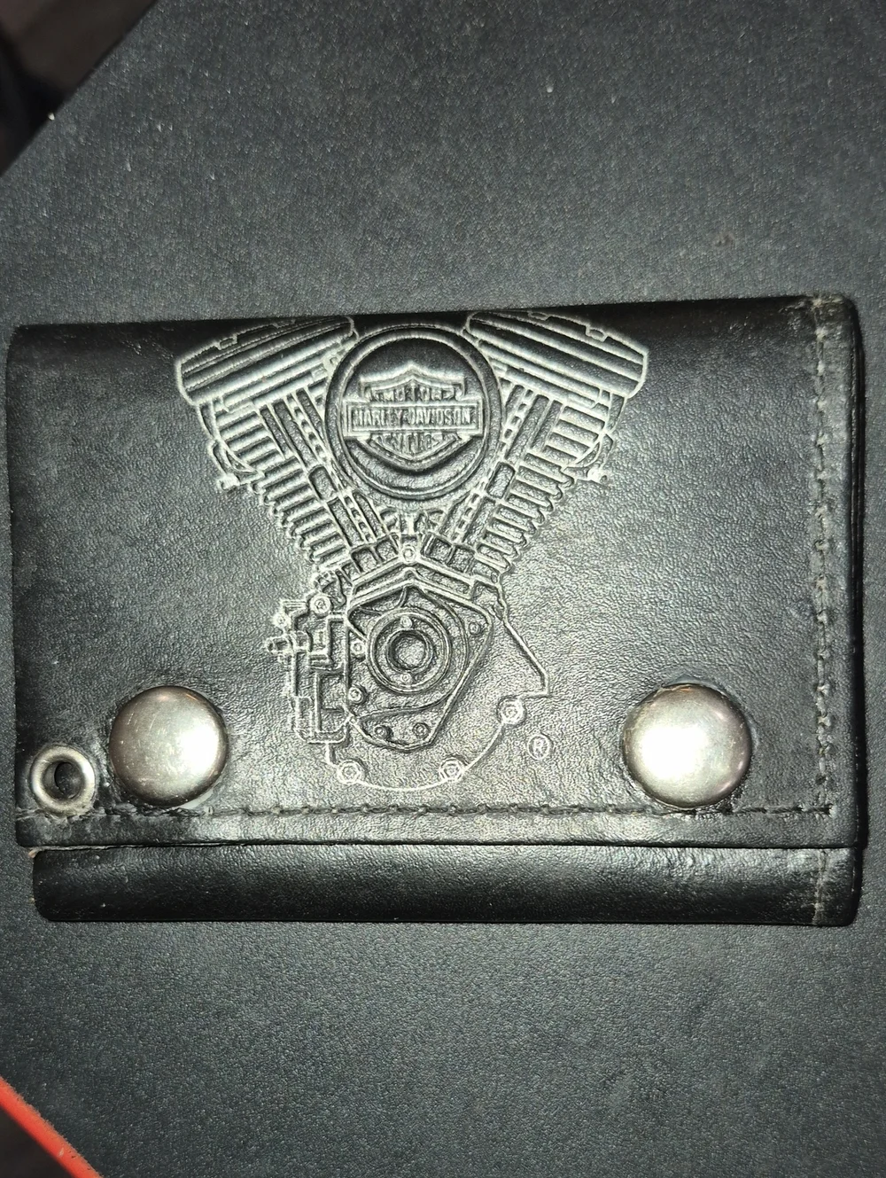Vintage Harley-Davidson Black Leather wallet with Embossed Engine.